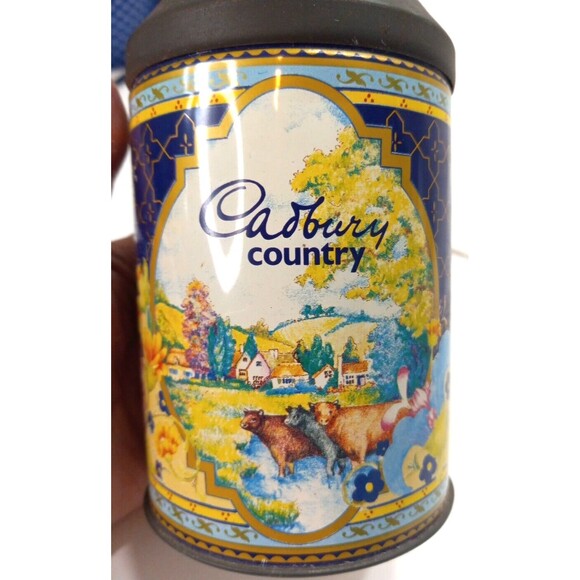 Cadbury Candies Milk Can Style Tin Countryside Vintage Pastoral Cows Patina - Picture 2 of 8
